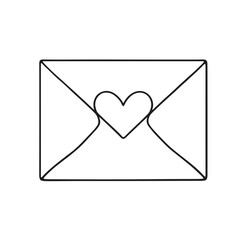 Minimal One Line Drawing of Envelope with Heart &ndash; Black Line Art Love Letter Icon Vector on Transparent Background 