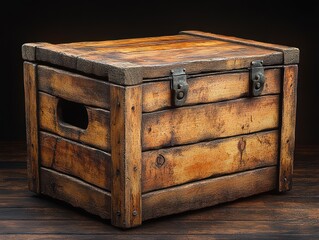 minimalist wooden shipping crate with open lid and wood grain texture