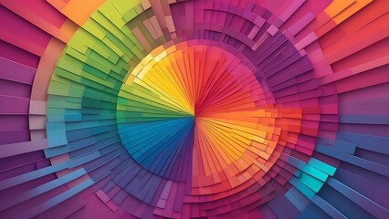 Obraz premium Image is an abstract digital artwork featuring a radial gradient design. The layout is circular, with a central point from which colors radiate outward in a smooth transition.