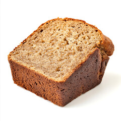 A freshly baked banana bread slice with a golden brown crust, soft moist interior, and visible banana specks