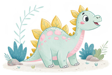 Fototapeta premium Cute stegosaurus cartoon with white background