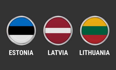 Circular flag icons of the Baltic states. Set of circular button icons representing the flags of the Baltic countries Estonia, Latvia and Lithuania