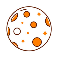 Obraz premium Full moon illustrated with orange spots and sparkles on a white background, celestial theme