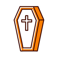 Obraz premium Orange coffin with a cross design, representing themes of mortality and memorial events