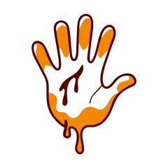 Obraz premium Bloody handprint design with dripping details and orange colors, symbolizing emotion and impact
