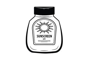 Sunscreen Bottle Illustration Isolated On White Background Hand Drawn Style For Summer And Skin Protection Concept