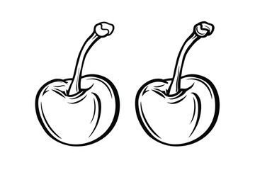 Two Black And White Stylized Cherries On A White Background For Digital Design Projects