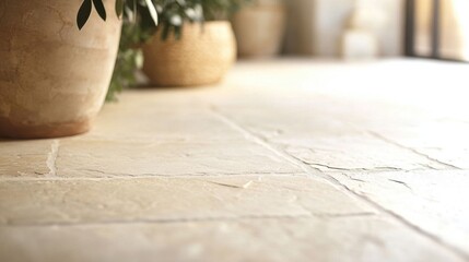 Close-up of limestone flooring.
