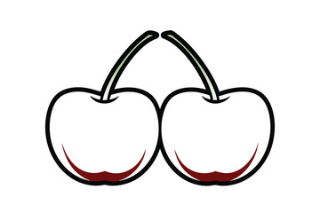 Simple Vector Illustration Of Two Cherries Connected By Stem Isolated On White Background Minimalist Style