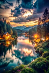 Dreamlike Twilight Landscape with Surreal Light and Enchanting Atmosphere