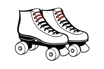 Classic Roller Skates Illustration In Black And White With Red Laces For Retro Sport Designs And Nostalgic Themes