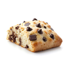 A freshly baked chocolate chip scone with a golden brown top, crumbly texture, and visible chocolate chunks