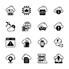 Modern yet handy glyph collection of cloud storage services