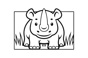 Cute Cartoon Rhino Black And White Vector Illustration Perfect For Childrens Coloring Pages And Educational Materials