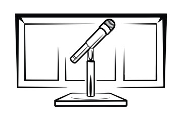 Stage Microphone Illustration With Background In Black And White Artistic Line Art Style Perfect For Graphic Design