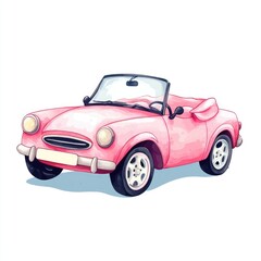 Pink convertible vintage car illustration