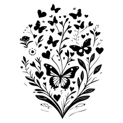 Butterflies, Hearts, and Botanical Delight in Black