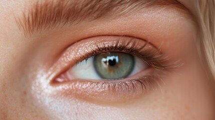 Obraz premium Close-up of a woman's eye highlighting unique colors and features during midday natural light