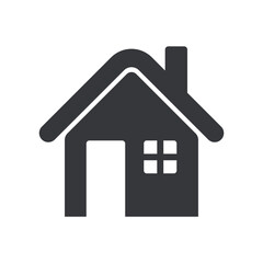 Fototapeta premium Isolated black pictogram of a house with wooden door, window, and a chimney, a residential home