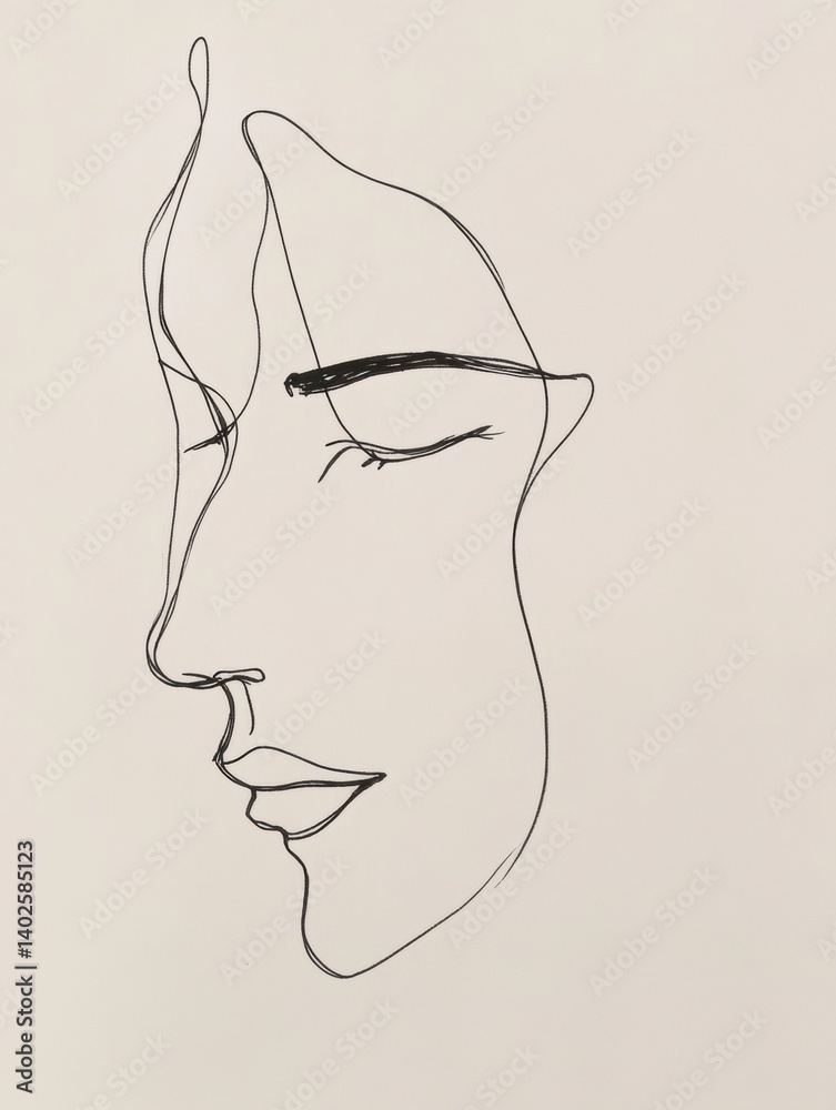 Aufkleber minimalist black ink abstract face drawing on white paper showcasing modern artistic expression and 