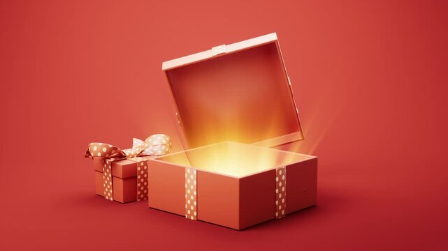 Opening red cartoon style gift box, 3d rendering.