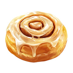 Fototapeta premium A freshly baked cinnamon roll with a golden soft dough, rich cinnamon-sugar swirl, and a glossy vanilla glaze