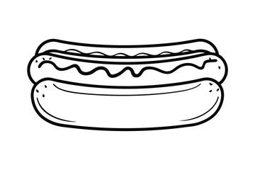 Black And White Hotdog Illustration With Mustard Topping Simple Food Clipart For Digital Projects And Creative Designs