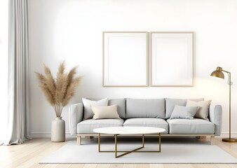 Canvas Mockup Displayed in Modern Living Room with White Sofa