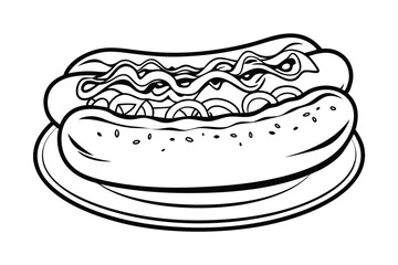 Black And White Hotdog Illustration On A Plate Detailed Line Art Graphics Design Food Art Culinary Drawing Vector Image