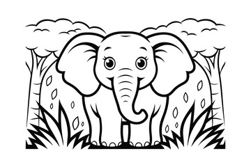 Cute Cartoon Elephant Illustration Black And White Outline Drawing For Kids Educational Resources And Coloring Books