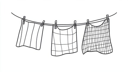 A line drawing of freshly washed dish towels hanging on a line, suggesting a sense of cleanliness and domesticity. The image conveys warmth and homey charm.