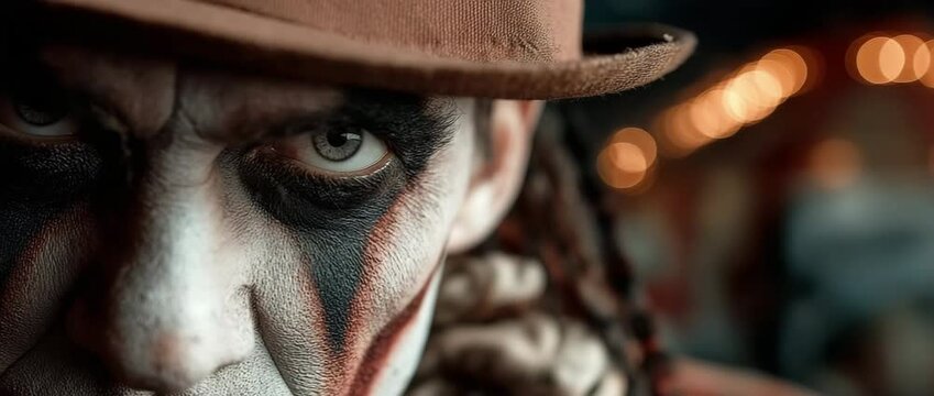 A terrifying, malevolent clown in a circus