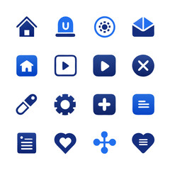 Blue Interface Icons Set: Home, Media, Settings, More