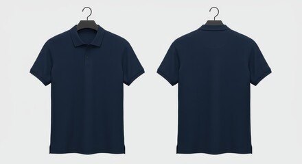 Navy blue polo shirt front and back view isolated on white