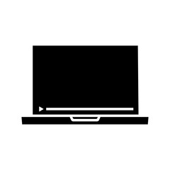 simple laptop video icon. black silhouette streaming screen isolated on white background