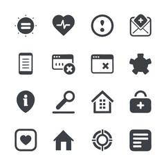 Collection of sixteen various vector icons for UI design