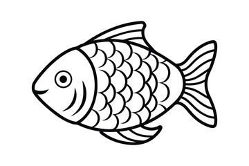 Illustration Of Fish With Scales And Fins Simple Black And White Outline Vector Graphic Animal Aquatic Creature Cartoon