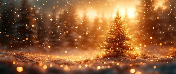 Winter Christmas Scene Glowing Tree Bokeh Lights Impressionist Art Cozy Atmosphere