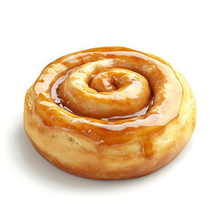 A freshly baked honey bun with a soft, sticky dough, topped with a sweet glaze and a light sprinkle of cinnamon