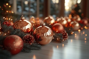 Vibrant Christmas and New Year Celebration Greeting Card Illustration with Holiday Decorations and Festive Atmosphere