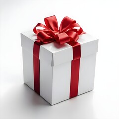 Obraz premium White Gift Box with Red Ribbon
