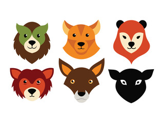 set of colorful dogs head icons