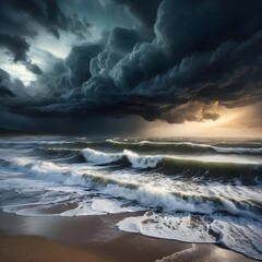 Obraz premium Dramatic Stormy Seascape at Sunset