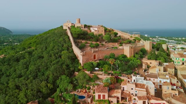 Aerial view of the medieval Castle of Capdepera in Mallorca, Spain