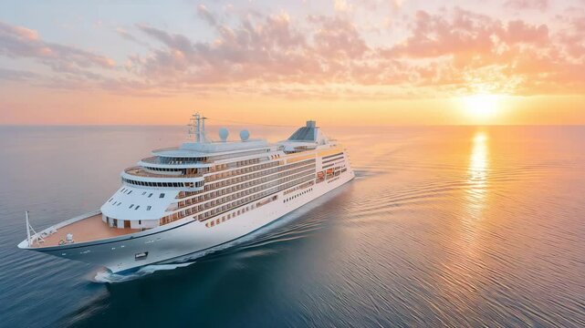 夕焼けと豪華客船