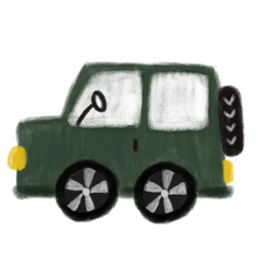 cute dark green army color jeep car crayon illustration doodle png transparent digital planner sticker cutout clipart nursery kids baby decoration © doodlyanddeva