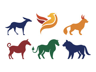 set of colorful animal icons silhouettes