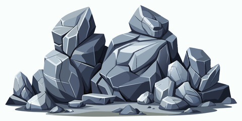 Pile of grey stone. Rock cartoon. Cobble stone game objects. Boulder, stones and rocks element, isometric 3d flat style. 2d rock asset. Mountain grey stones. Vector grey rock stone, isolated on white 