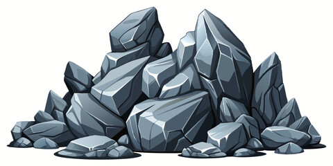 Pile of grey stone. Rock cartoon. Cobble stone game objects. Boulder, stones and rocks element, isometric 3d flat style. 2d rock asset. Mountain grey stones. Vector grey rock stone, isolated on white  © Ilya