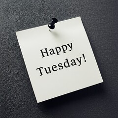 Sticky note with Happy Tuesday text